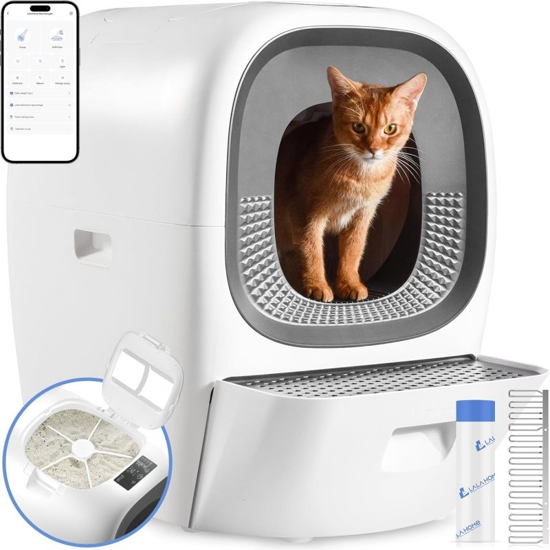 Auto Self-Refill Cat Litter Box Pro* Automatic Cat Litter Box Self Cleaning Litter Box for Multiple Cats, Odor-Removal/App Control/Safety Protection, Robotic Smart Kitty Litter Box Open-Top