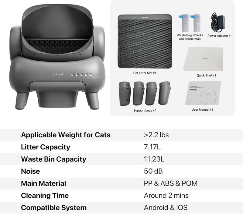 Neakasa M1 Open-Top Self Cleaning Cat Litter Box, Automatic Cat Litter Box with APP Control, Odor-Free Waste Disposal Includes Trash Bags - Image 3