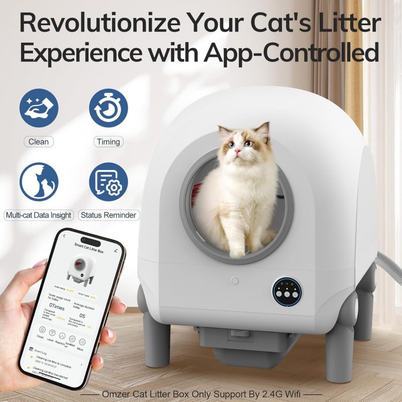 Self Cleaning Cat Litter Box: omzer 100L Large Capacity Automatic Cats Litter Boxes Robot - WiFi Connect Smart App-Controlled and Odor Removal Self-Cleaning Litterbox for Indoor Kitty Small Cats - Image 2