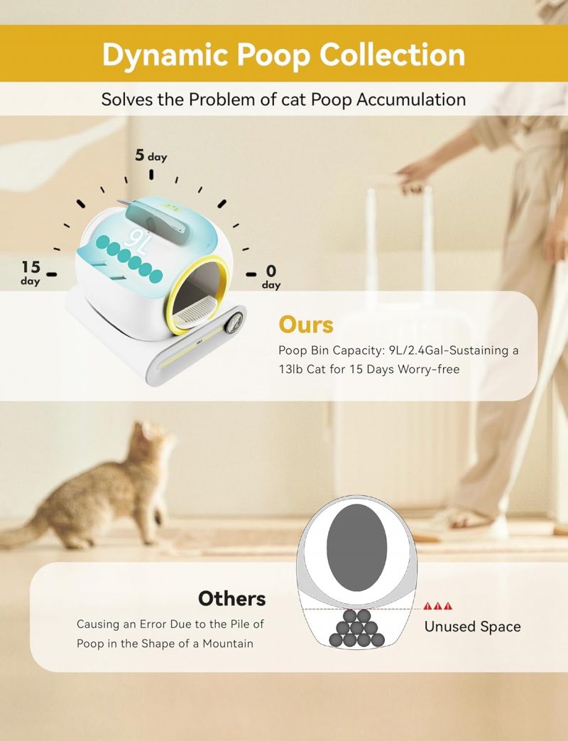 Self Cleaning Cat Litter Box 2024 New Model, Large Automatic Cat Litter Box with Odor-Removal Design & Weight Monitoring Function, APP Remote Smart Control,for Multiple Cats - Image 3