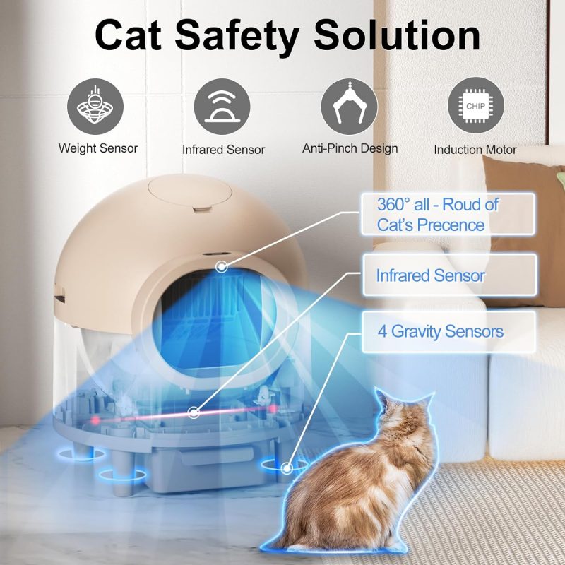 Self Cleaning Cat Litter Box, 80L Extra Large Open Automatic Cat Litter Box for Multi Cats, Integrated Safety Protection/APP Control/Odor Removal Smart Litter Box with Mat & Liner - Image 2