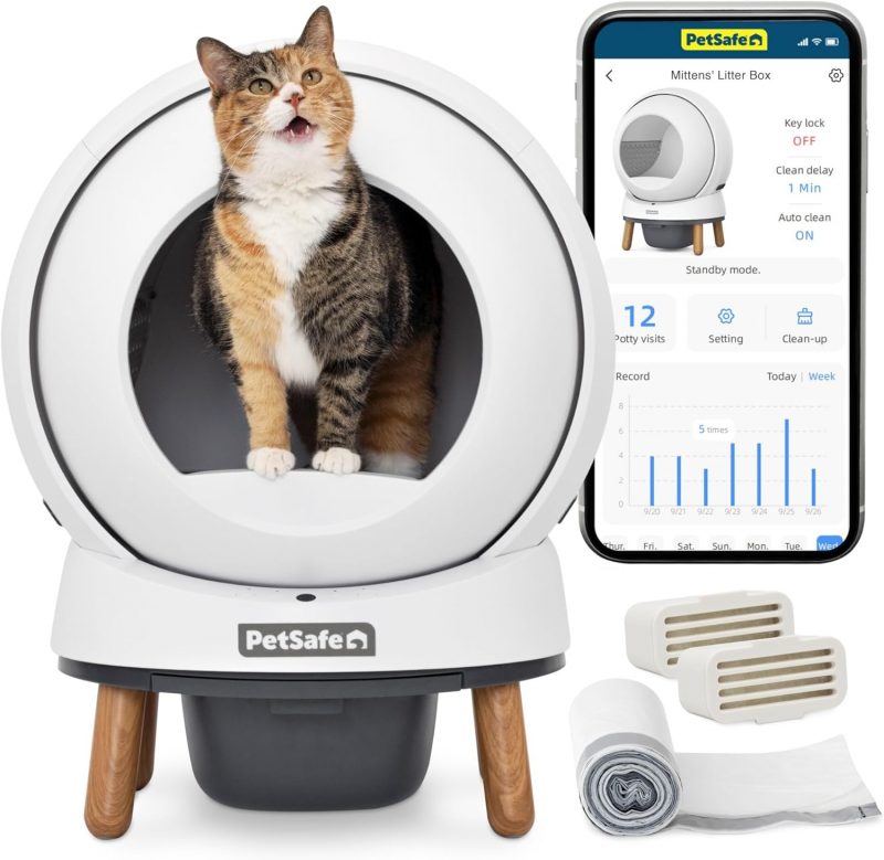 PetSafe ScoopFree SmartSpin Automatic Self-Cleaning Cat Litter Box – Advanced Odor Control – App Controlled with Health Monitoring – Works with Any Litter – Up to 2 Weeks of Hands-Free Cleaning