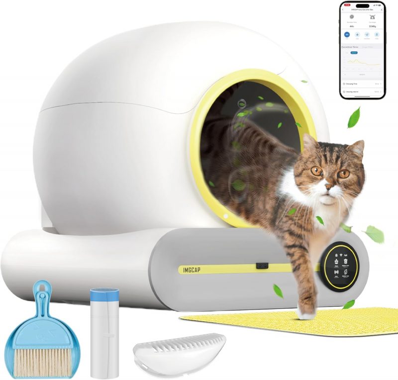 Self Cleaning Cat Litter Box 2024 New Model, Large Automatic Cat Litter Box with Odor-Removal Design & Weight Monitoring Function, APP Remote Smart Control,for Multiple Cats