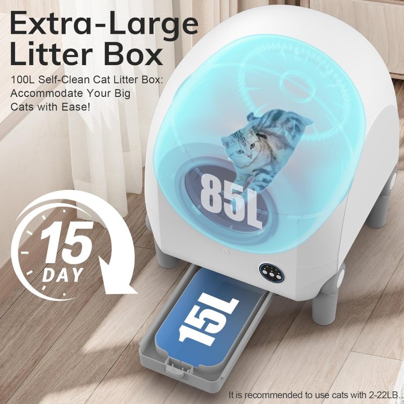 Self Cleaning Cat Litter Box: omzer 100L Large Capacity Automatic Cats Litter Boxes Robot - WiFi Connect Smart App-Controlled and Odor Removal Self-Cleaning Litterbox for Indoor Kitty Small Cats - Image 3