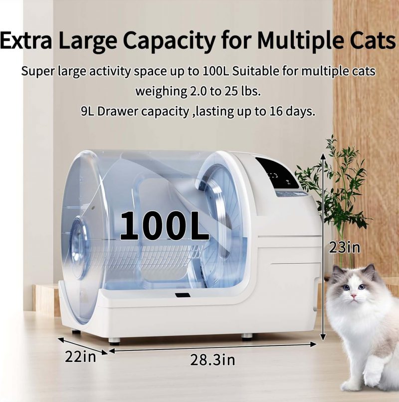 Automatic Cat Litter Box Self Cleaning - UPFAS 100L Extra Large Cat Litter Box with APP Control & Safe Alert & Smart Health Monitor, Odor Removal Cat Litter Box for Multiple Cats, White - Image 5