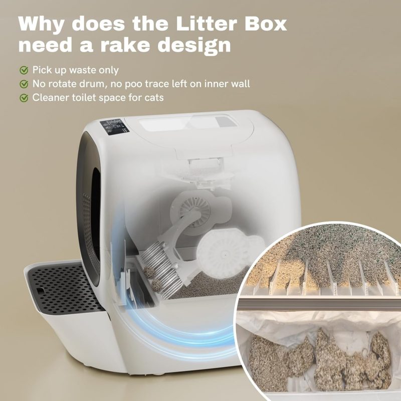 Auto Self-Refill Cat Litter Box Pro* Automatic Cat Litter Box Self Cleaning Litter Box for Multiple Cats, Odor-Removal/App Control/Safety Protection, Robotic Smart Kitty Litter Box Open-Top - Image 4