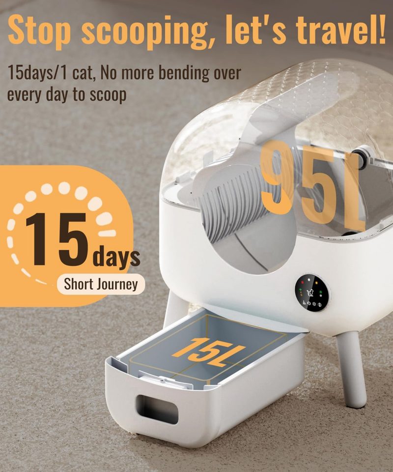 Self Cleaning Litter Box -110L Automatic Cat Litter Box Self Cleaning, All Litter Can Use, with 1 Roll Garbage Bags and Mat, App Control, White - Image 5