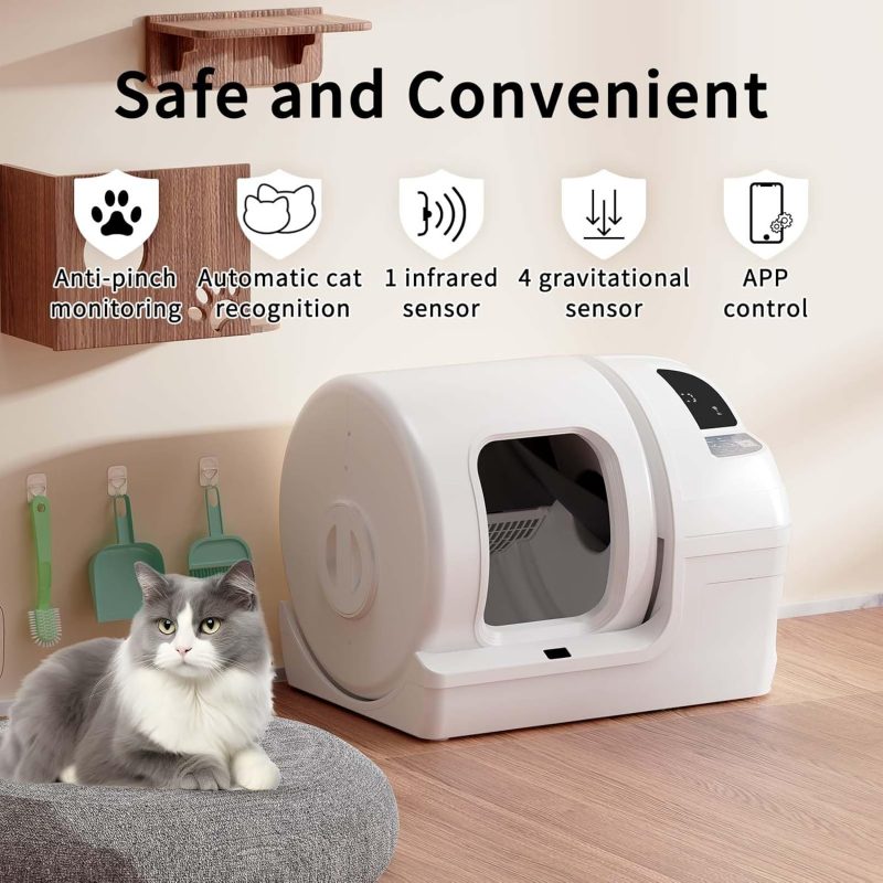 Automatic Cat Litter Box Self Cleaning - UPFAS 100L Extra Large Cat Litter Box with APP Control & Safe Alert & Smart Health Monitor, Odor Removal Cat Litter Box for Multiple Cats, White - Image 7