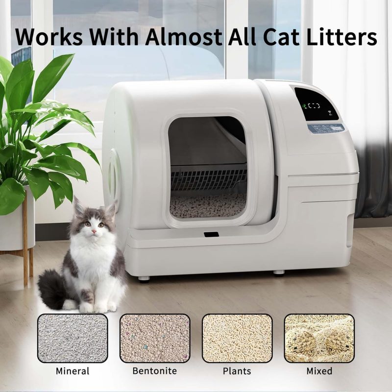 Automatic Cat Litter Box Self Cleaning - UPFAS 100L Extra Large Cat Litter Box with APP Control & Safe Alert & Smart Health Monitor, Odor Removal Cat Litter Box for Multiple Cats, White - Image 4