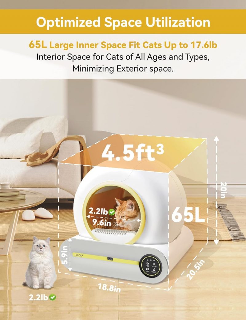 Self Cleaning Cat Litter Box 2024 New Model, Large Automatic Cat Litter Box with Odor-Removal Design & Weight Monitoring Function, APP Remote Smart Control,for Multiple Cats - Image 2