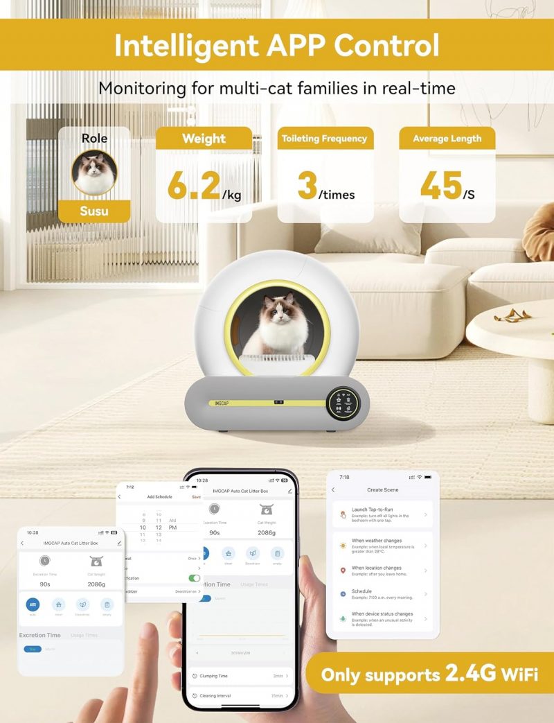 Self Cleaning Cat Litter Box 2024 New Model, Large Automatic Cat Litter Box with Odor-Removal Design & Weight Monitoring Function, APP Remote Smart Control,for Multiple Cats - Image 4